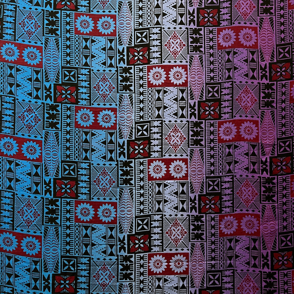 Fijian Tapa Barkcloth Cotton Fabric - Multicolored Ombre Tribal Print, 45" Width (1 Yard)