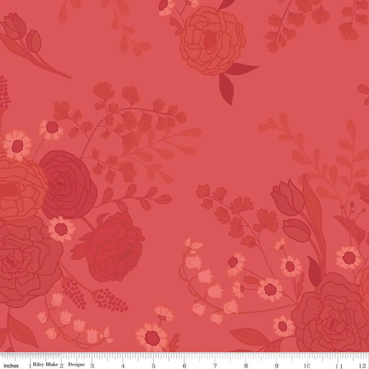 Cotton Wideback Fabric First Blooms Tonal Floral Berry