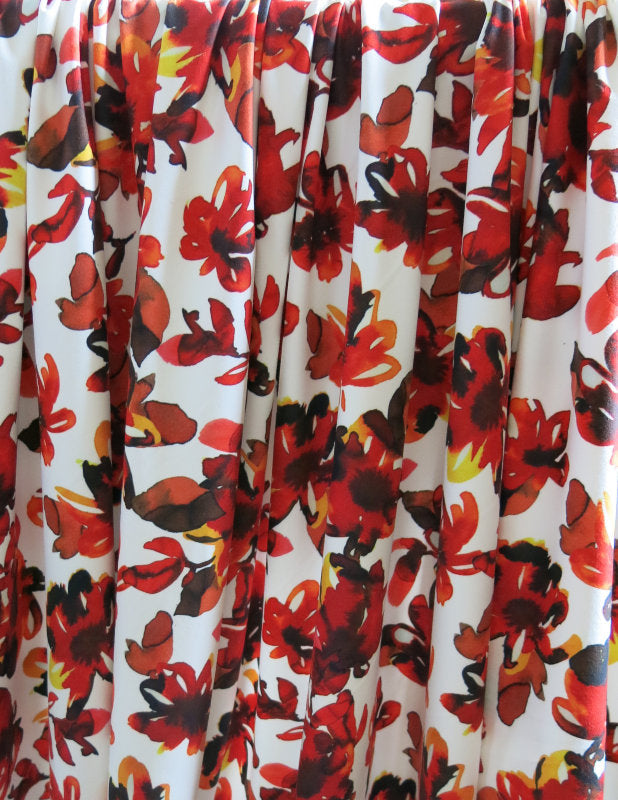 Poly Spandex Brushed Jersey Knit Fabric Floral Flames