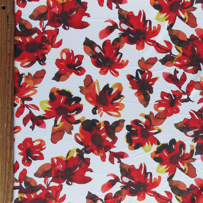 Poly Spandex Brushed Jersey Knit Fabric Floral Flames