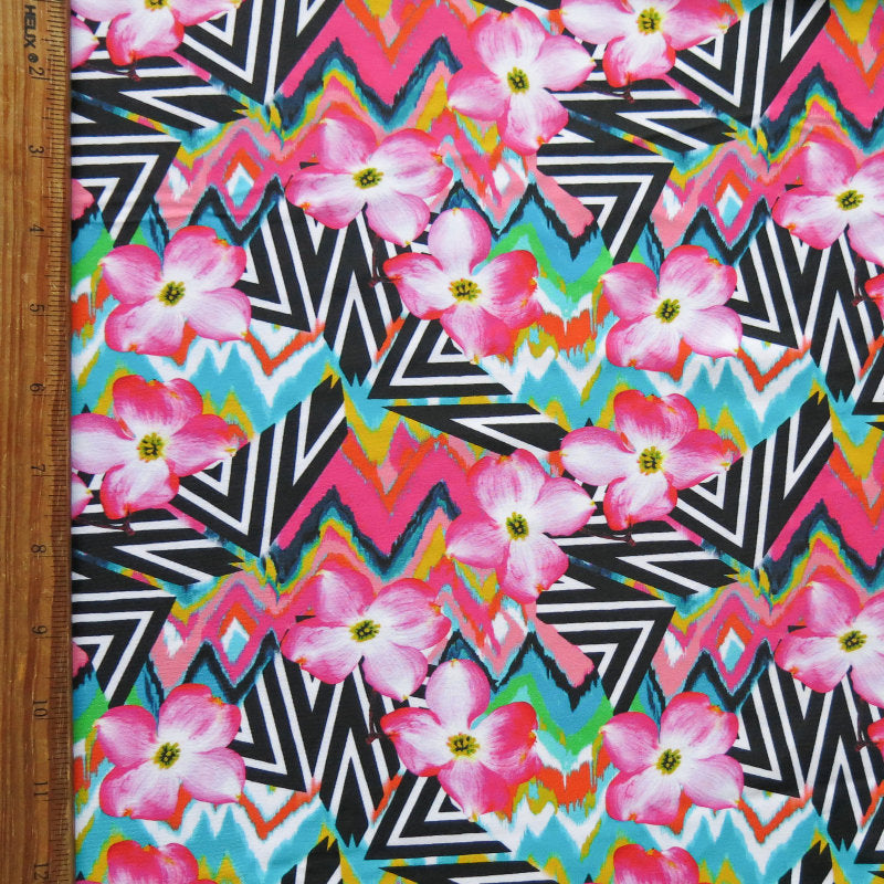 Swim Knit Nylon Spandex Zig Zag Floral