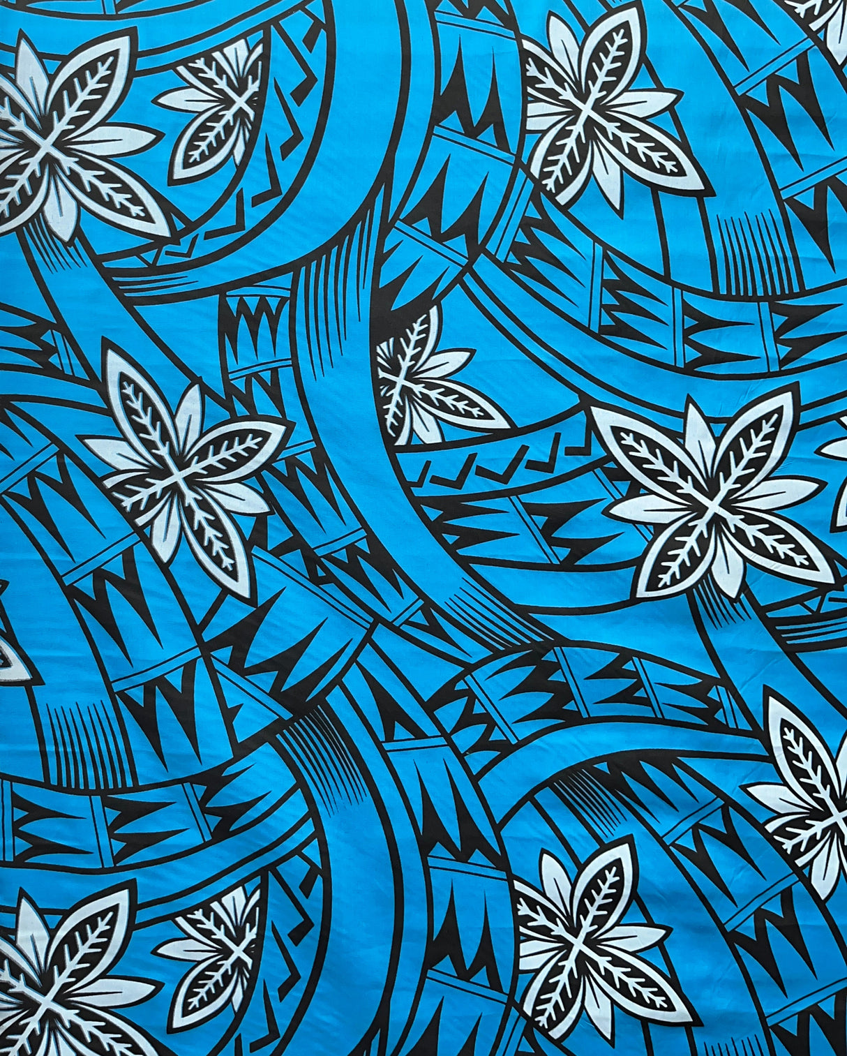 Floral Traditional Polynesian Tattoo Background Poly Cotton Fabric - Multicolor Floral Tribal Print, 45" Width (1 Yard)