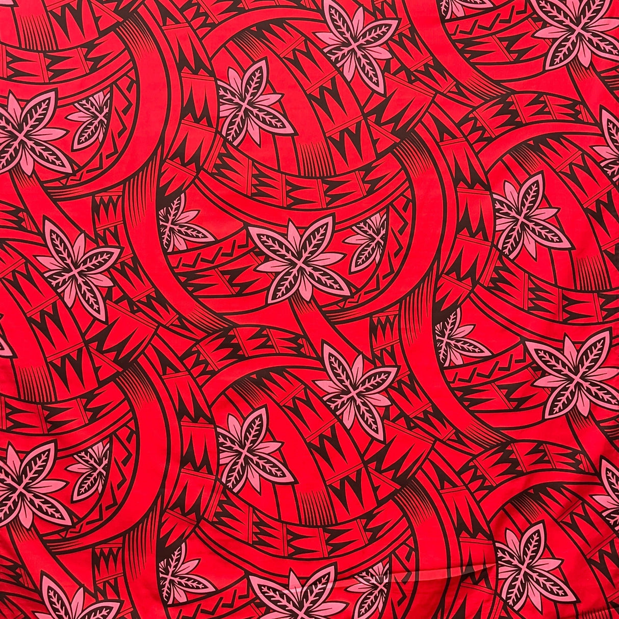 Floral Traditional Polynesian Tattoo Background Poly Cotton Fabric - White, 45" Width (1 Yard)