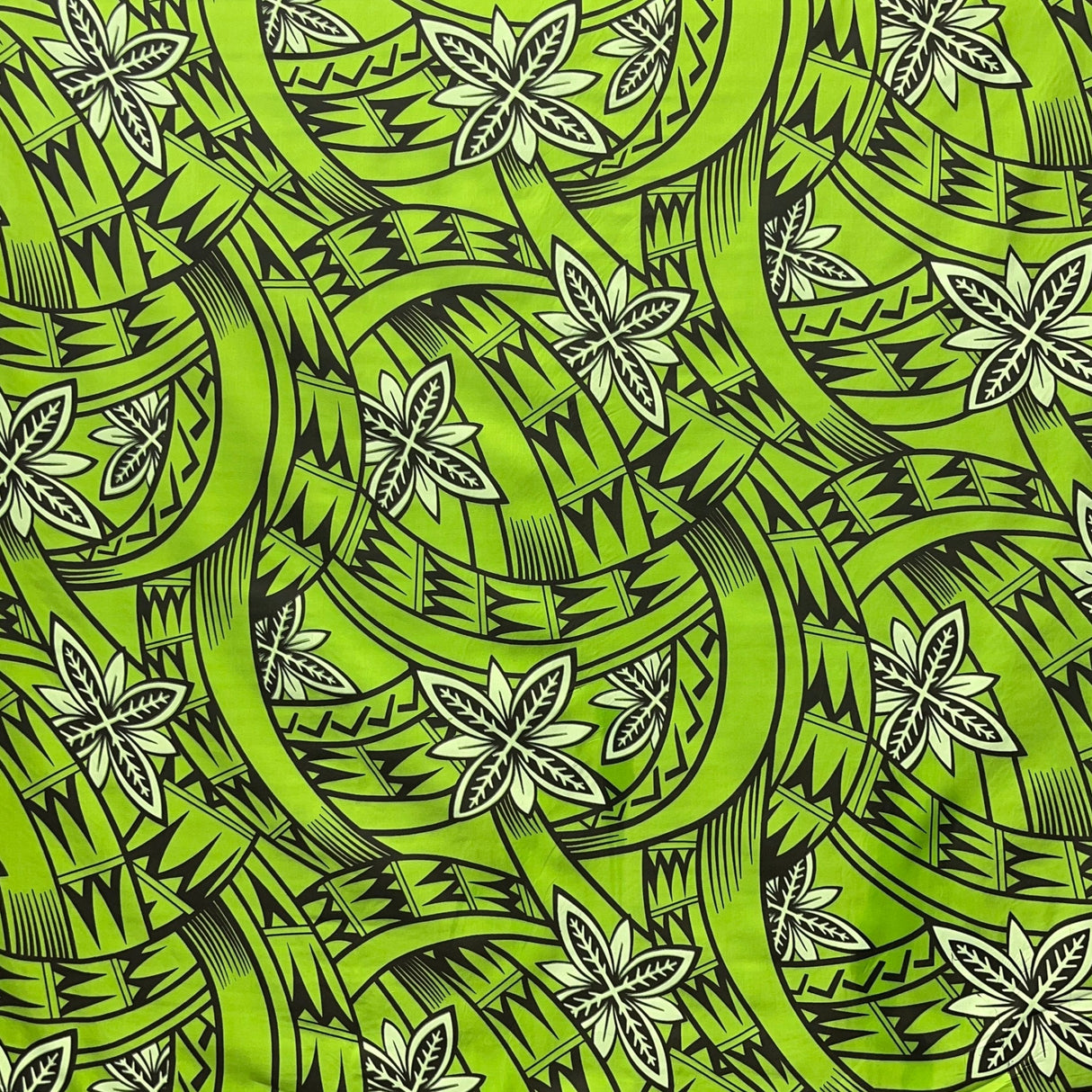 Floral Traditional Polynesian Tattoo Background Poly Cotton Fabric - Multicolor Floral Tribal Print, 45" Width (1 Yard)