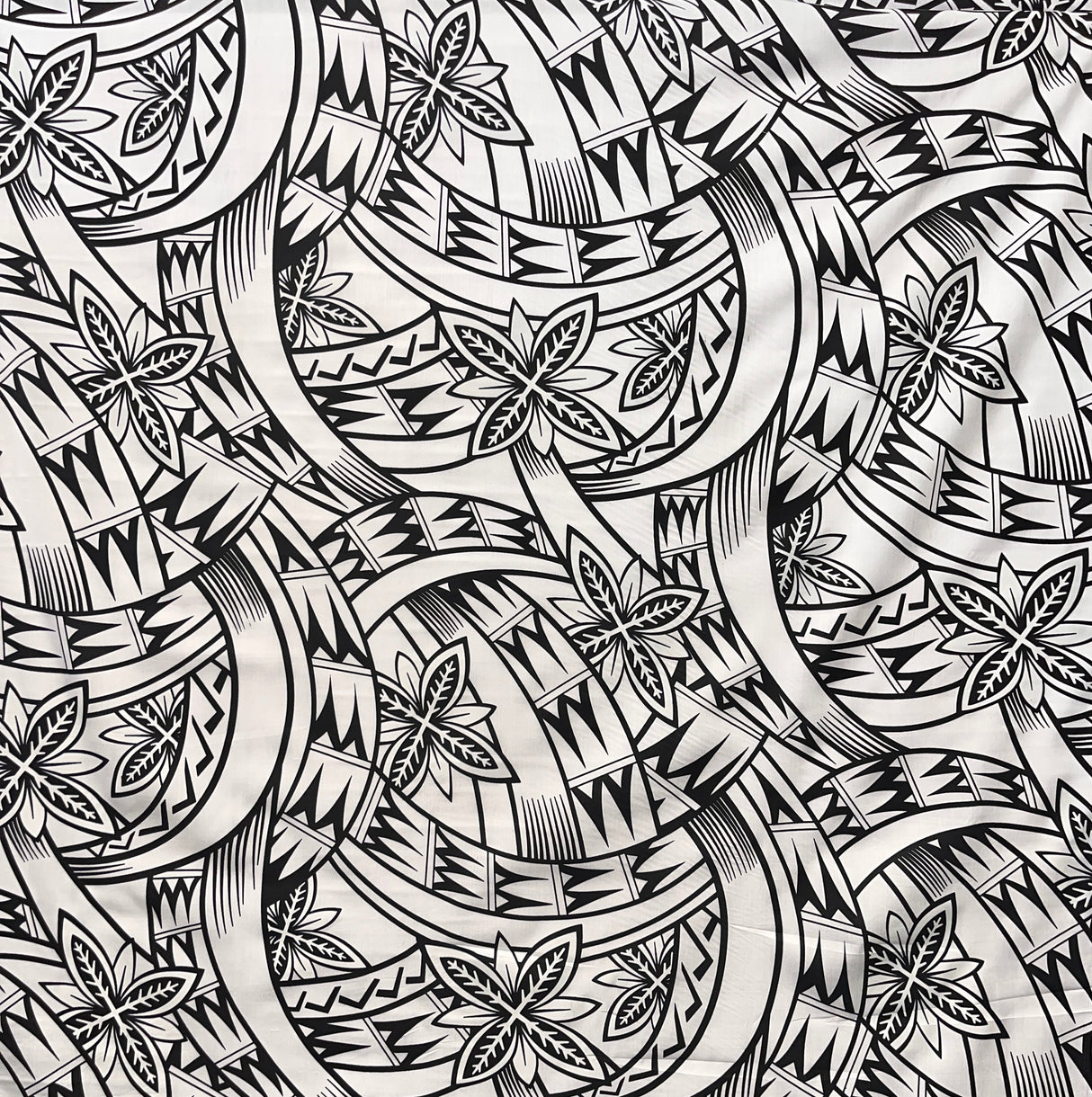 Floral Traditional Polynesian Tattoo Background Poly Cotton Fabric - White, 45" Width (1 Yard)