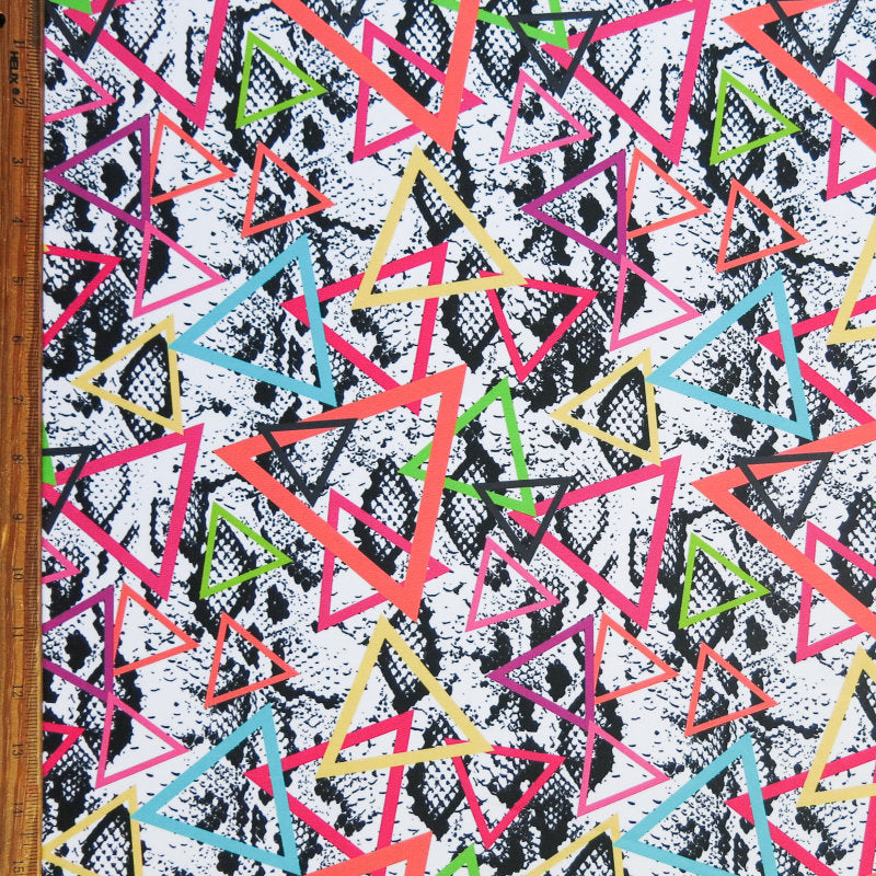 Swim Knit Poly Spandex Fluorescent Triangles Animal Print
