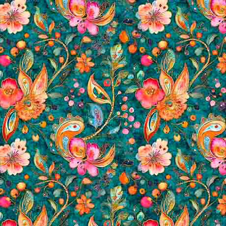 Cotton Print Butterfly Floral Paisley Fabric 44/45 Sangria