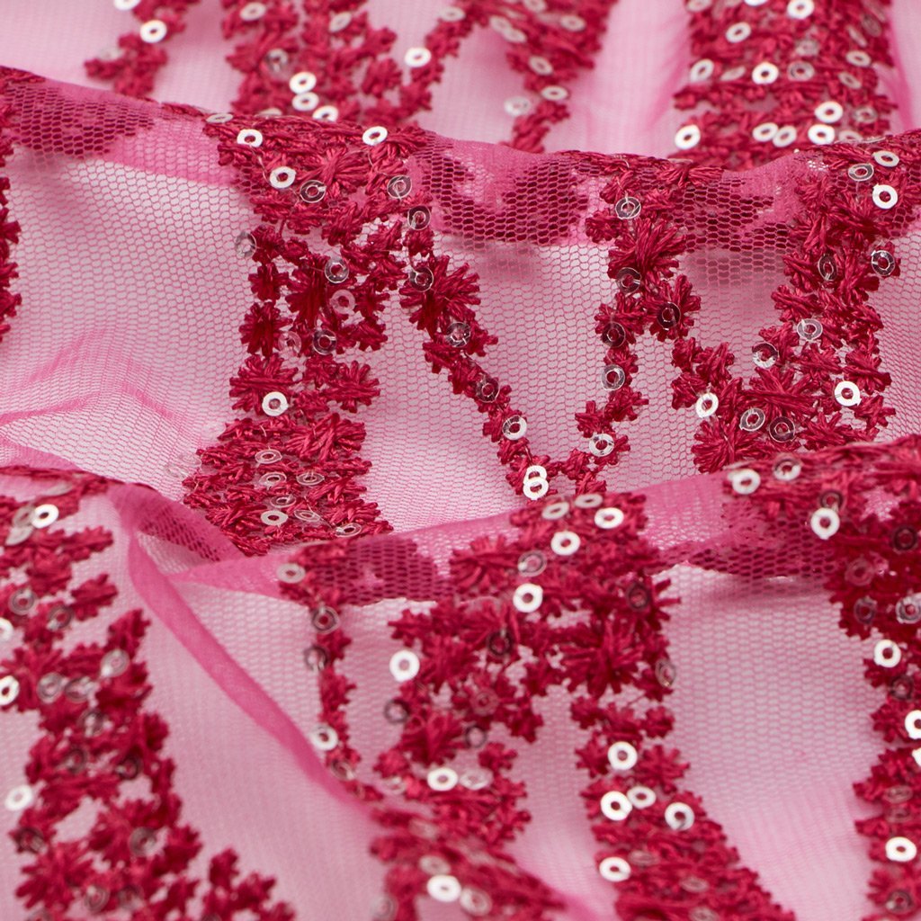 Forget Me Not Embroidered Mesh Fabric - Polyester Mesh With Embroidered Sequin, 52/54" Cut Width, 50" Usable Width, 200 Gsm, Color Options (1 Yard)