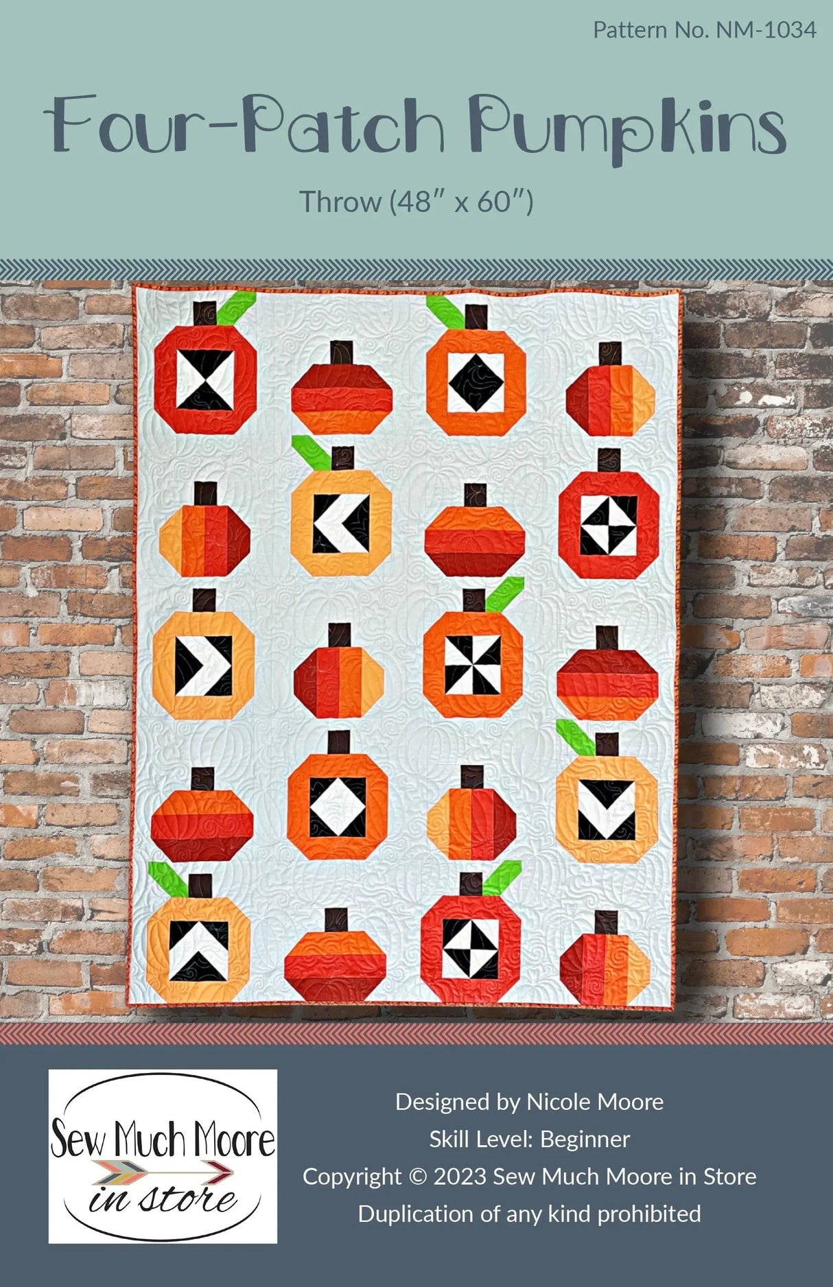 Printed Paper Pattern Four Patch Pumpkins Quilt