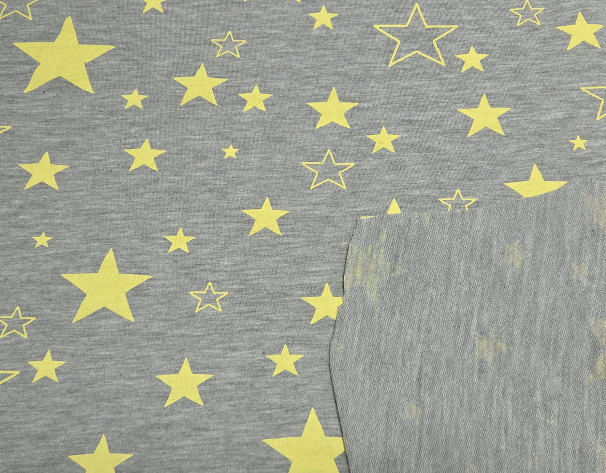 Printed French Terry Yellow Stars Heather Gray