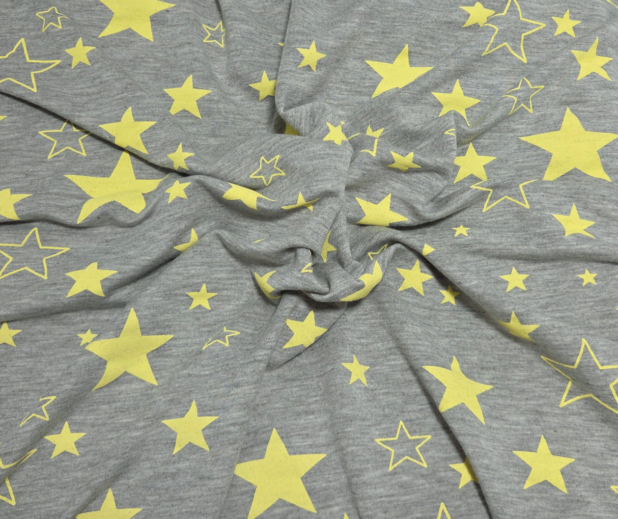 Printed French Terry Yellow Stars Heather Gray