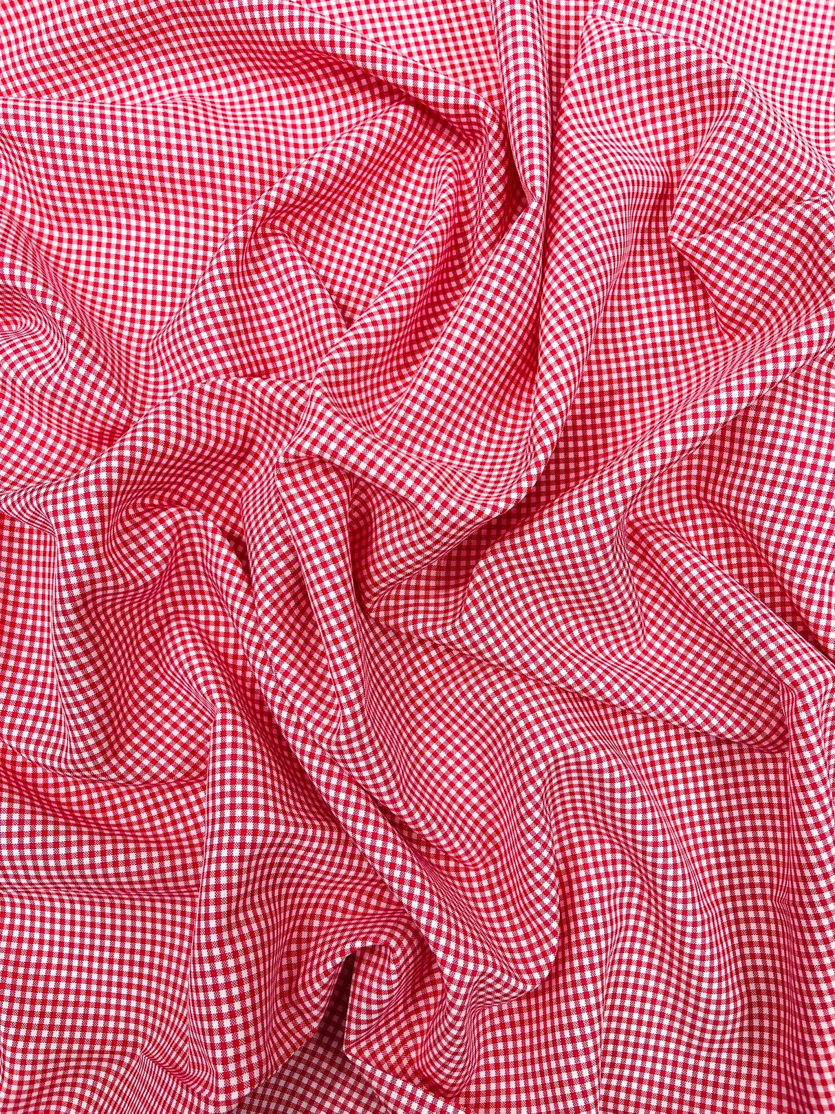 Gingham 1/8 Squares Polyester Poplin Fabric - Checkered Gingham, 60" Width (1 Yard)
