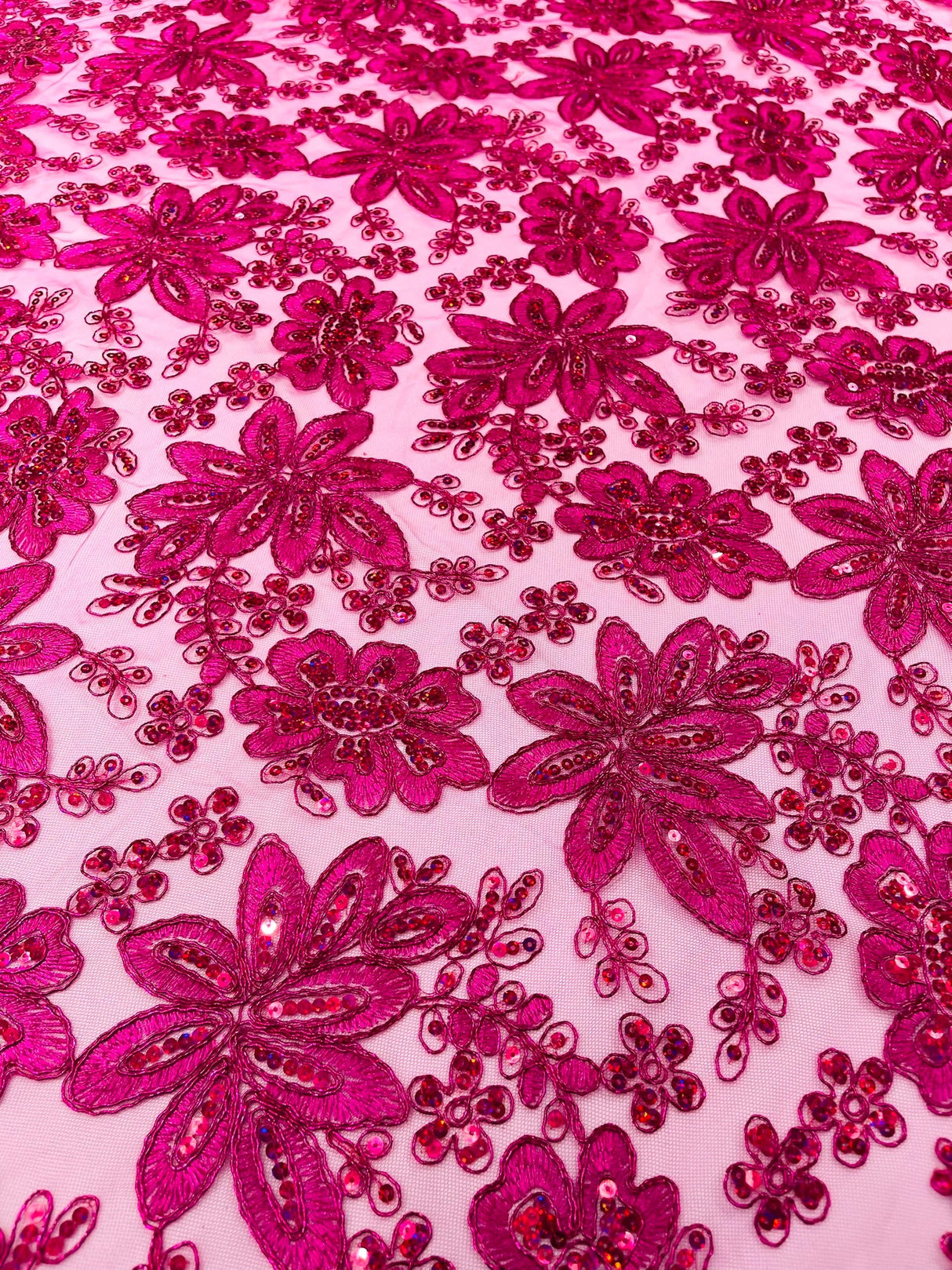 Metallic Floral Lace Design Embroidered Polyester Fabric - Floral Lace, 54" Width (1 Yard)