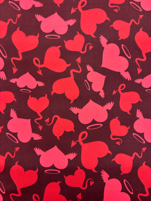 1 Yard Devil Heart Print Spandex Fabric 58/60 Inches Wide for Swimwear and Costumes 58"/60" Width