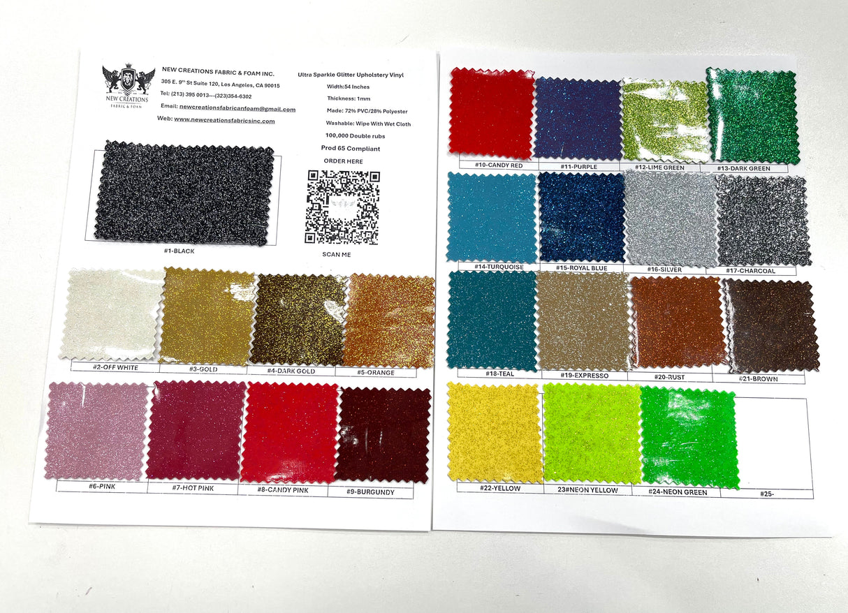 Ultra Sparkle Glitter Upholstery Vinyl Fabric - Glitter Texture, 54" Width (1 Yard)
