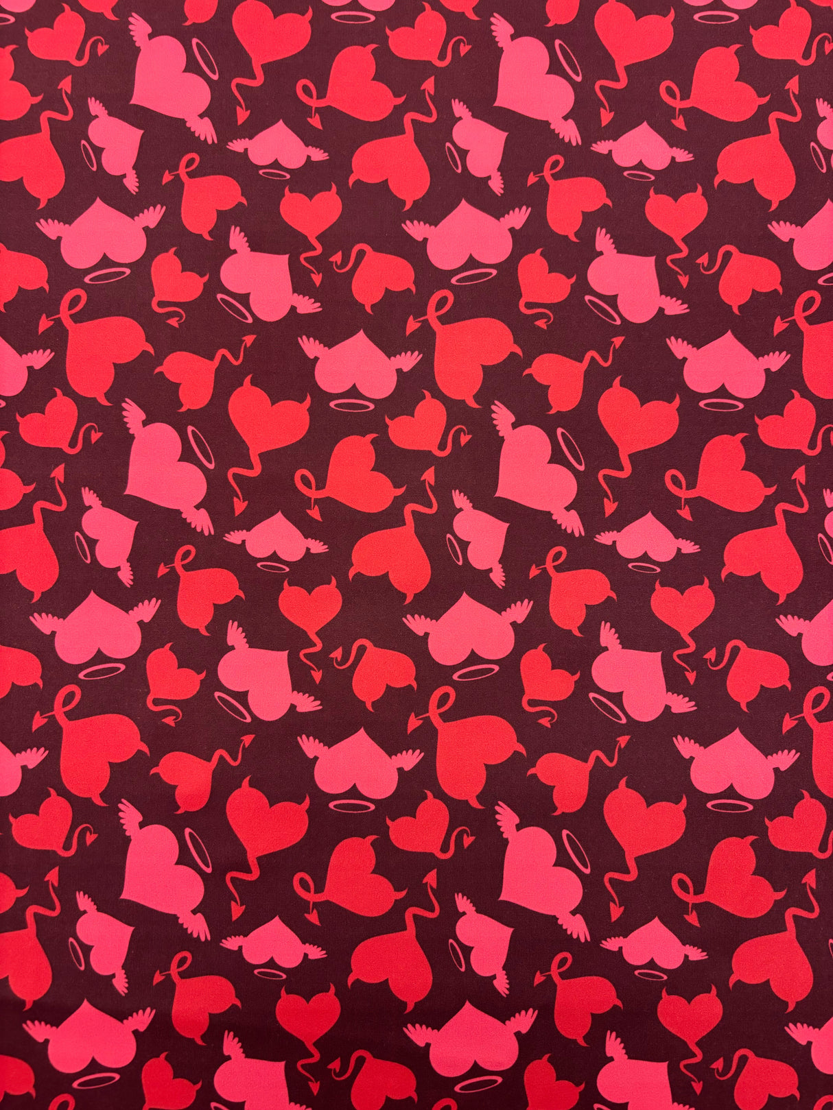 Devil Heart Print Polyester Spandex Fabric - Devil Heart Print, 58"/60" Width (1 Yard)