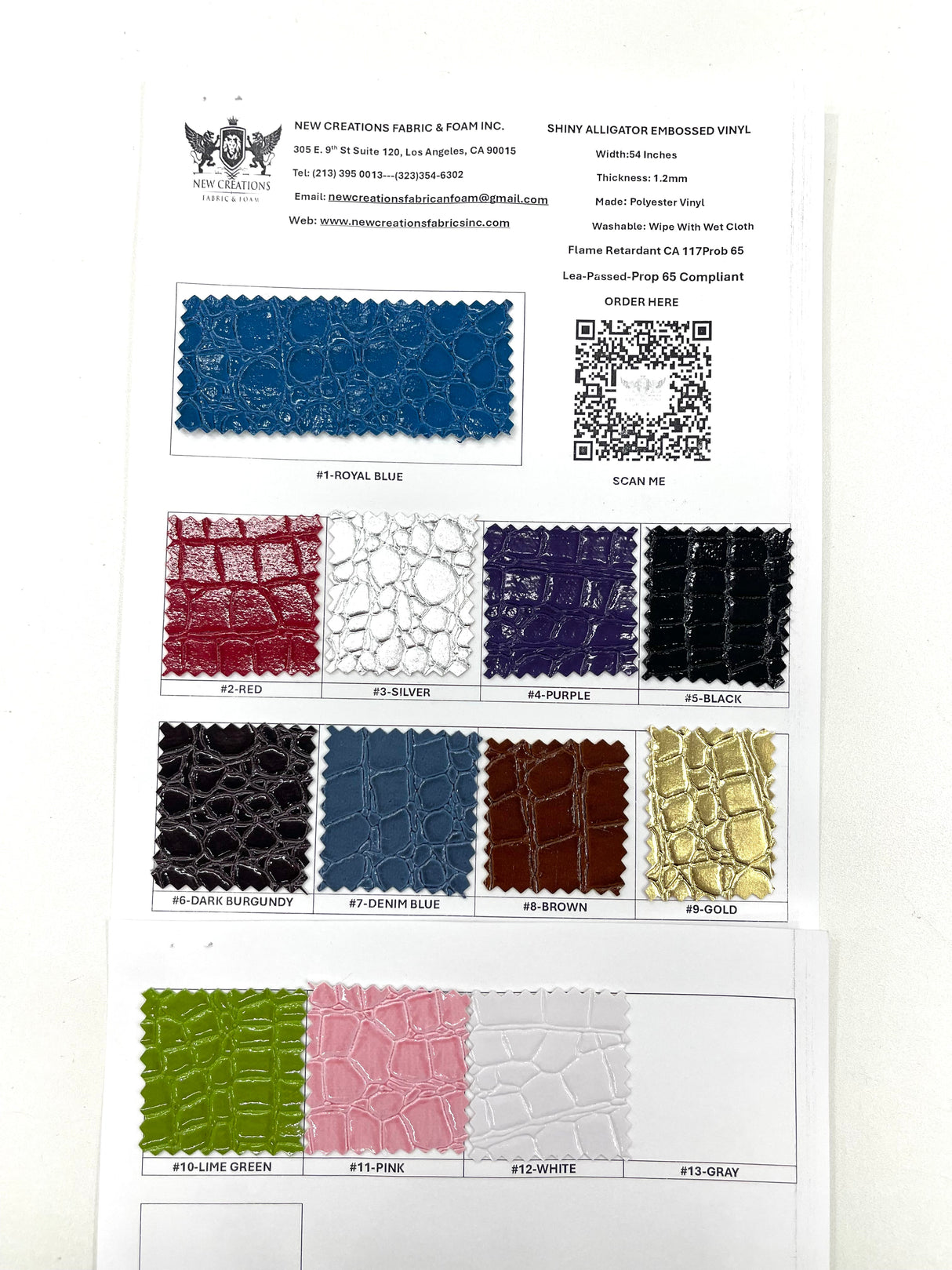 Shiny Alligator 3D Embossed Vinyl Fabric - Textured Alligator Emboss, 54" Width (1 Yard)