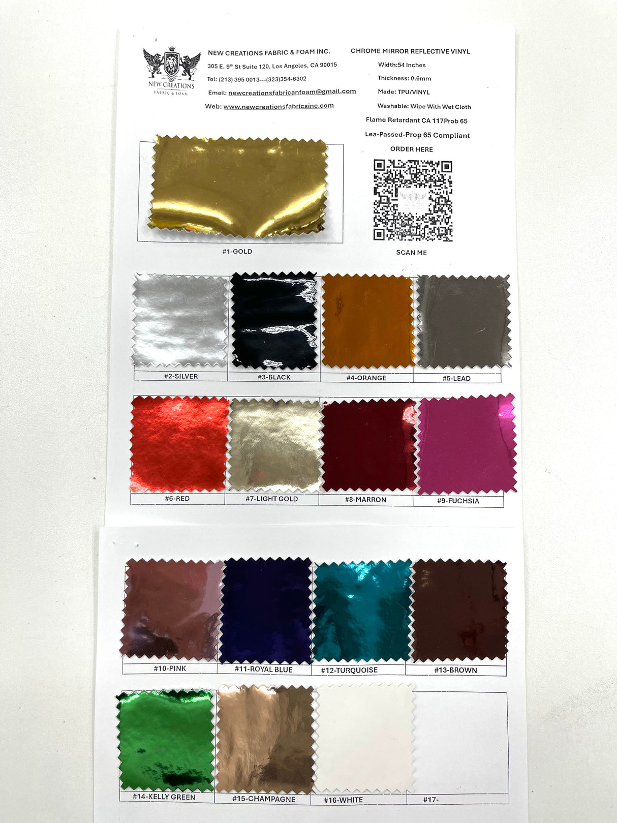 Chrome Mirror Reflective Vinyl Fabric - Mirror Reflective Finish, 54" Width (1 Yard)