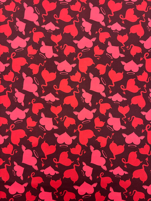 1 Yard Devil Heart Print Spandex Fabric 58/60 Inches Wide for Swimwear and Costumes 58"/60" Width