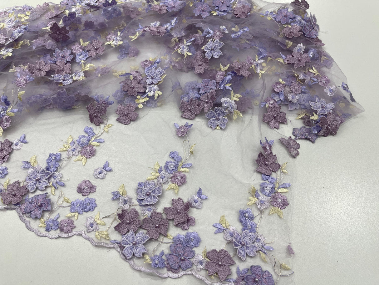 Multi Color 3D Floral Daisy Design Embroider Lace Fabric - Multi Color Floral Embroidery, 54" Width (1 Yard)