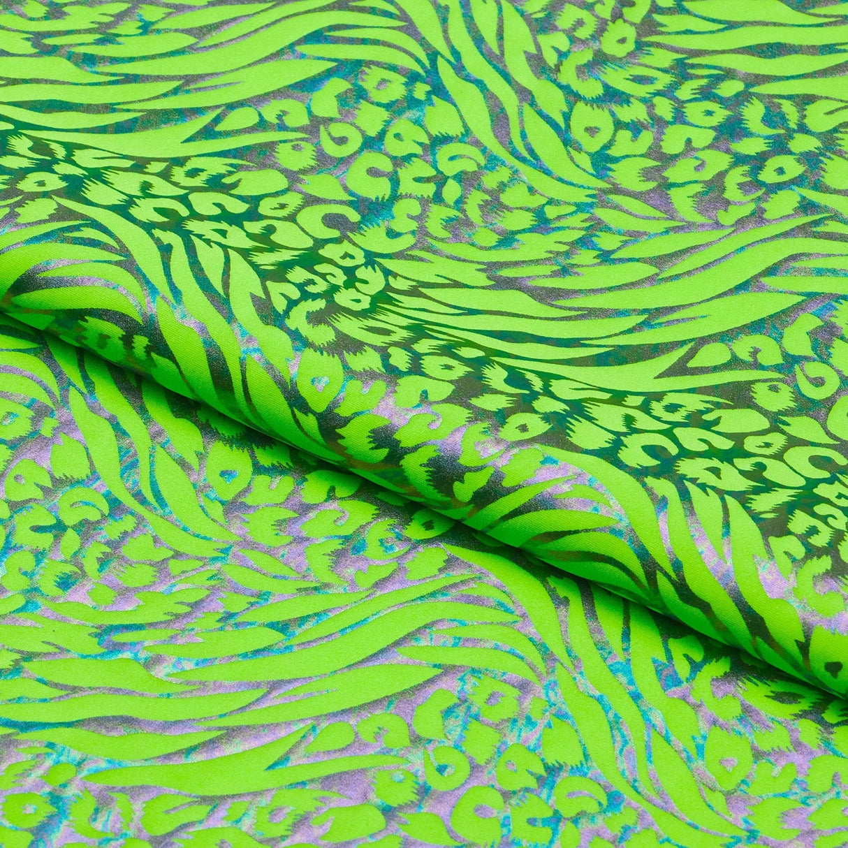 Funky Leopard Hologram Spandex Fabric - Leopard And Tiger Stripe Oil Slick Foil, 56/58" Width (1 Yard)