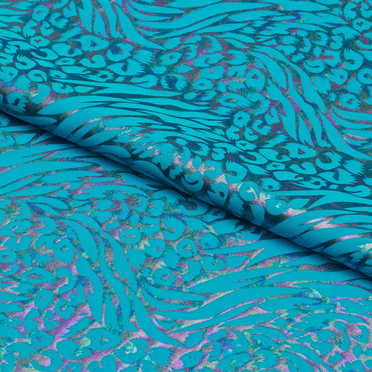 Funky Leopard Hologram Spandex Fabric - Leopard Tiger Stripe Oil Slick Foil, 56/58" Width (1 Yard)