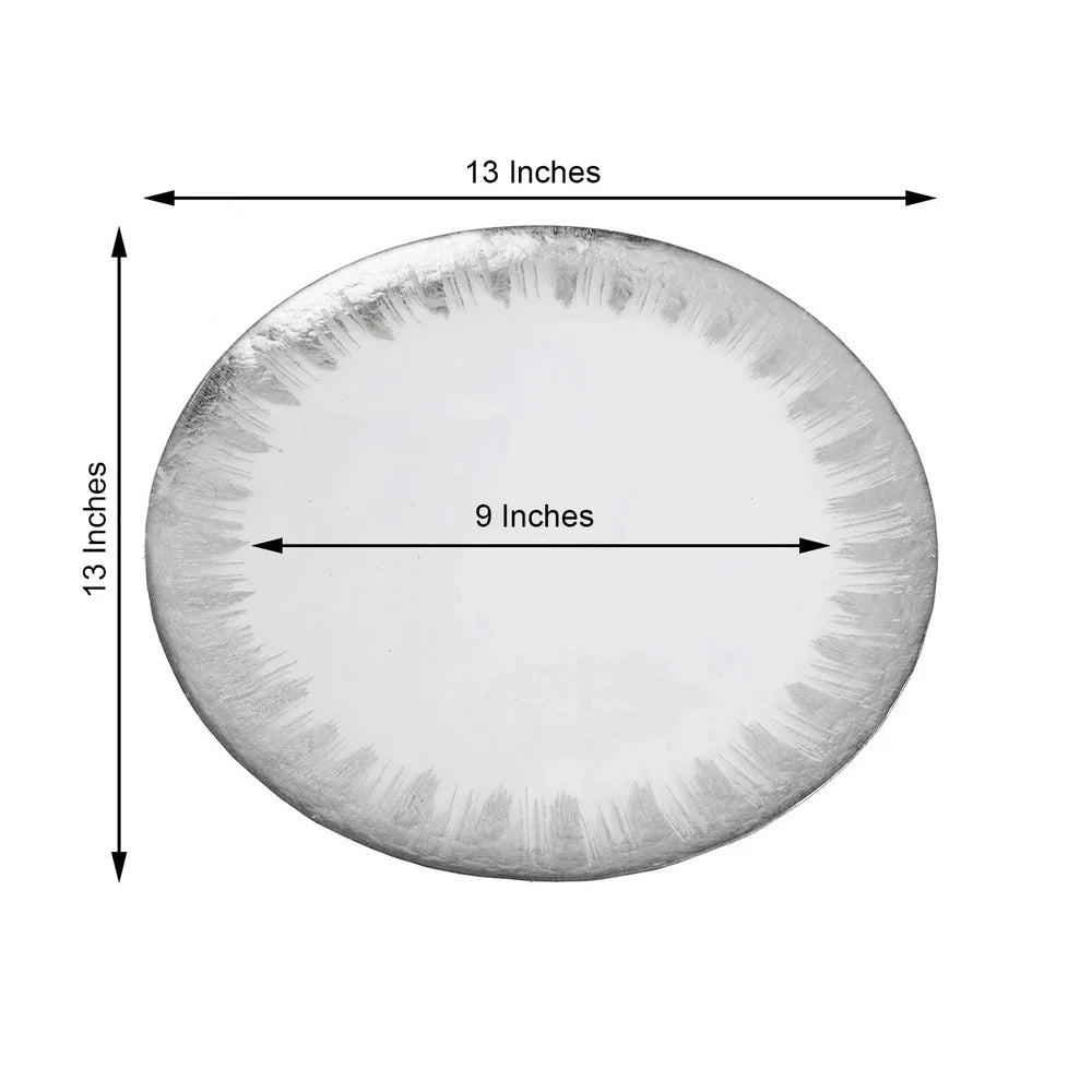 Glass Charger Plate 13 Inch Silver Foil Brushed Leaf Rim
