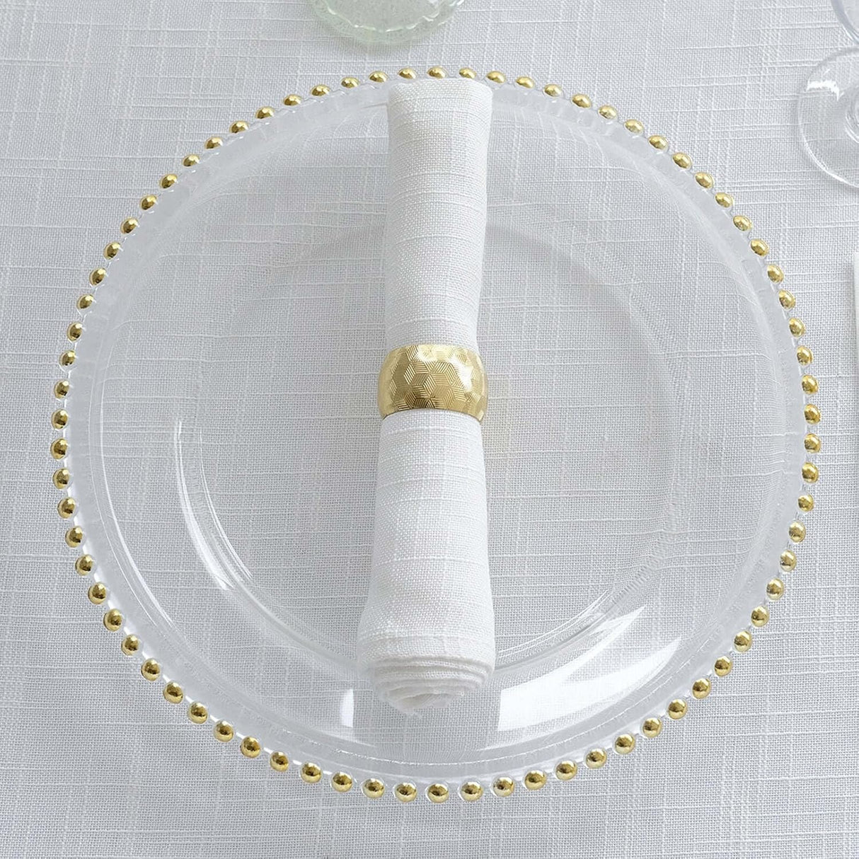 Glass Charger Plate 13 Inch Clear Gold Beaded