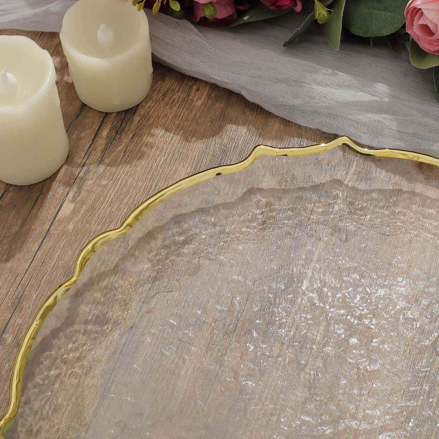 Glass Charger Plate 13" Gold Sunflower Scallop Rimmed