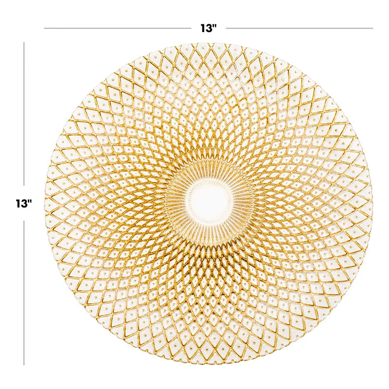 Glass Charger Plate 13" Gold Radiant Peacock Tail