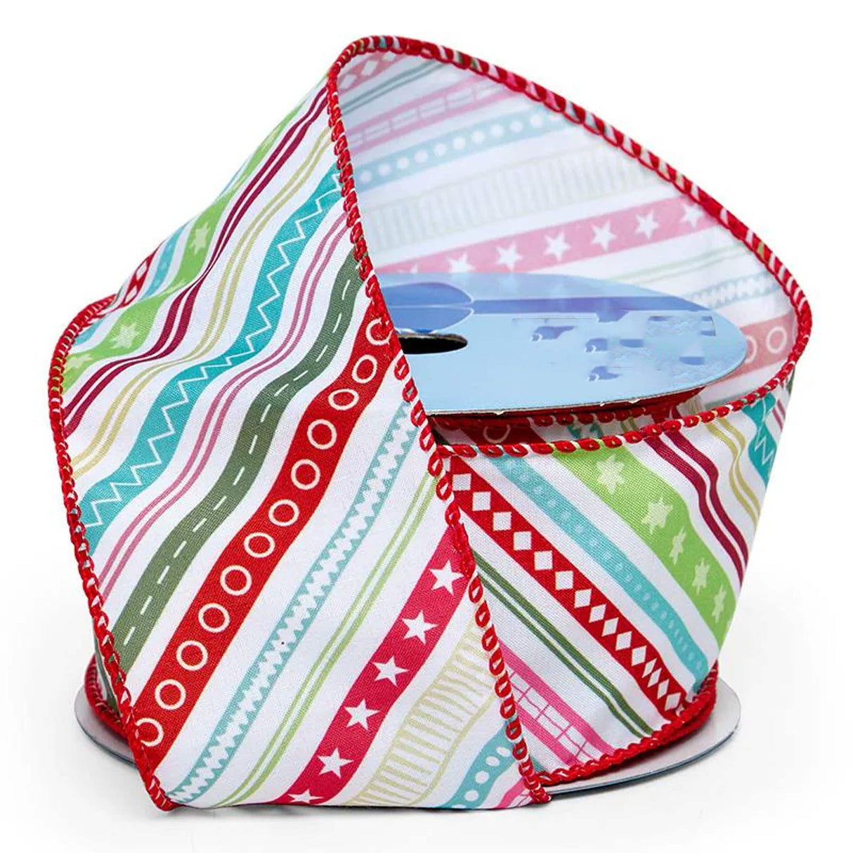 Colorful Stripes On Wired Ribbon 2 1/2 '' X 10 yd Party Stripes Color 1 / roll