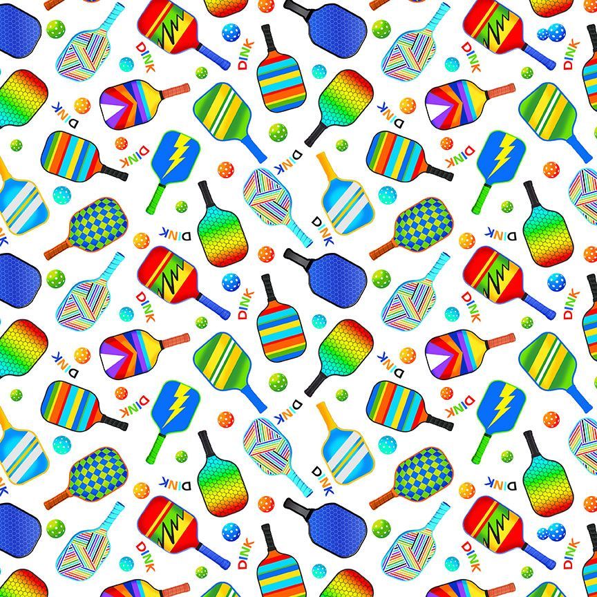 Cotton Print White Pickleball Paddle Fabric 44/45"