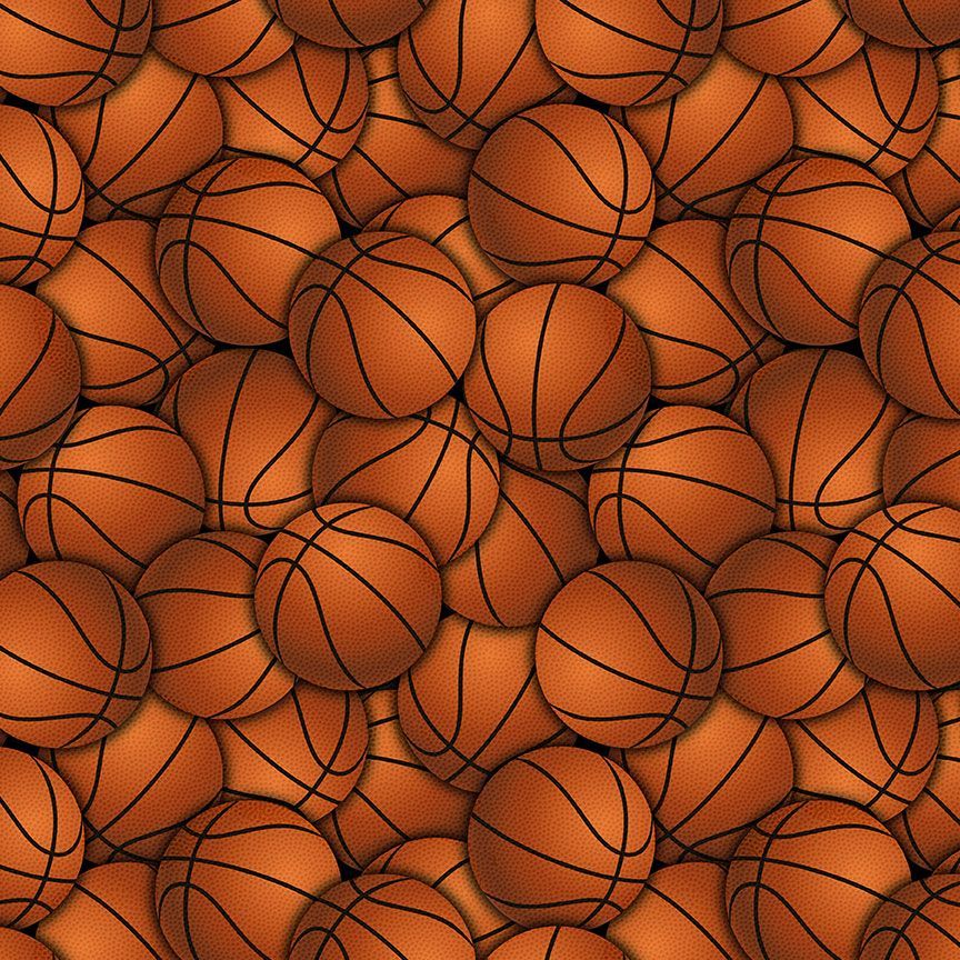 Cotton Print Orange Packed Basketball Fabric 44/45"