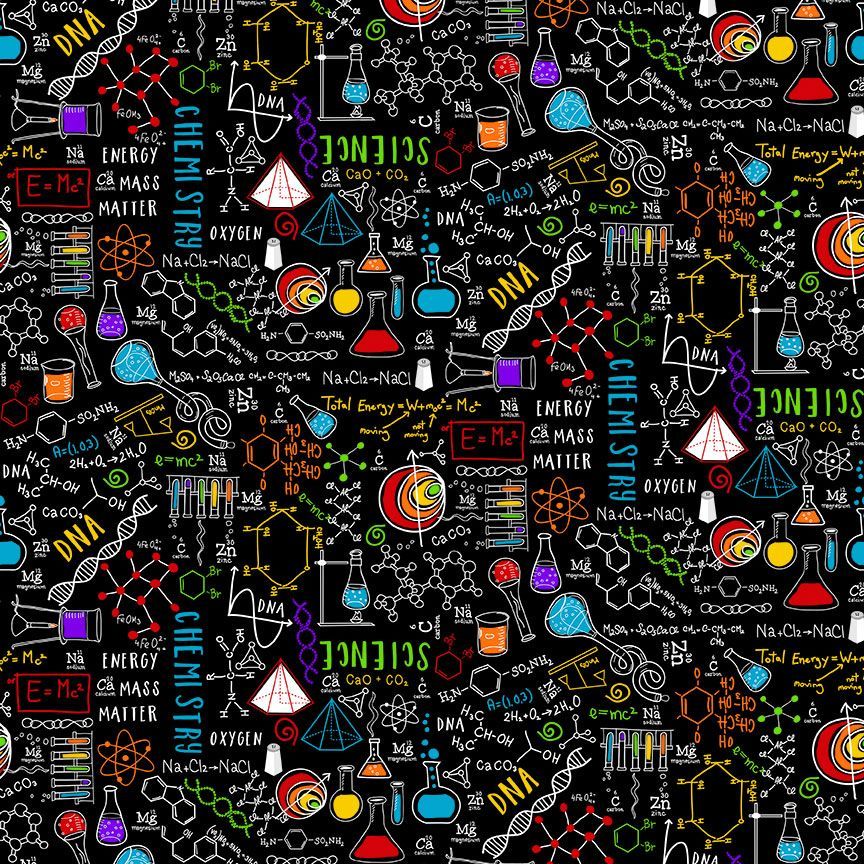 Cotton Science Print Fabric Black 44/45"