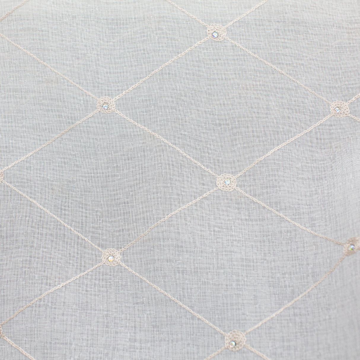 Gallery Fabric Embroidered Diamond Rhinestone Sheer Fabric - White, Cream, Diamond Embroidery, 110" Width (1 Yard)