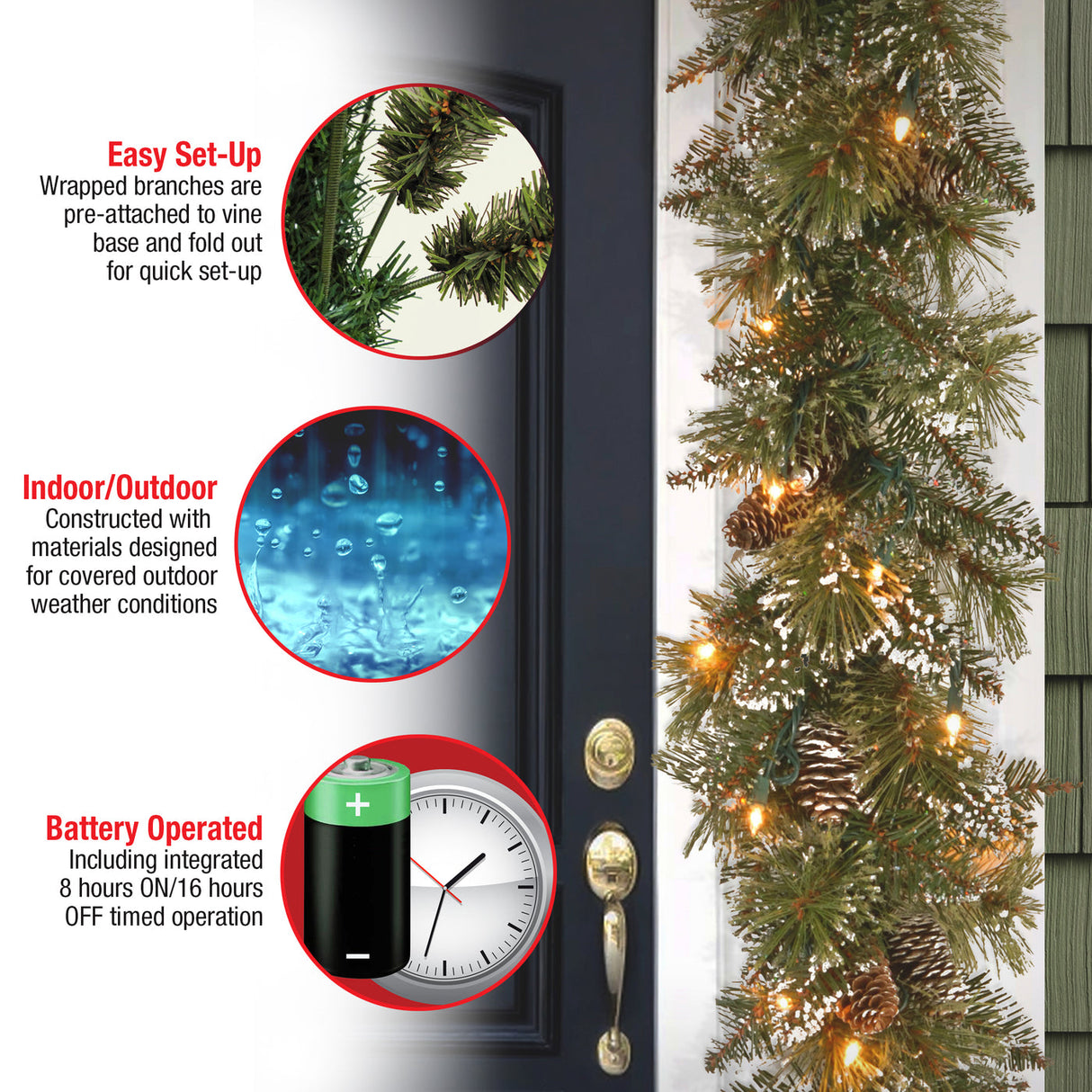6FT Pre-Lit Glittery Bristle Pine Garland with LED Lights