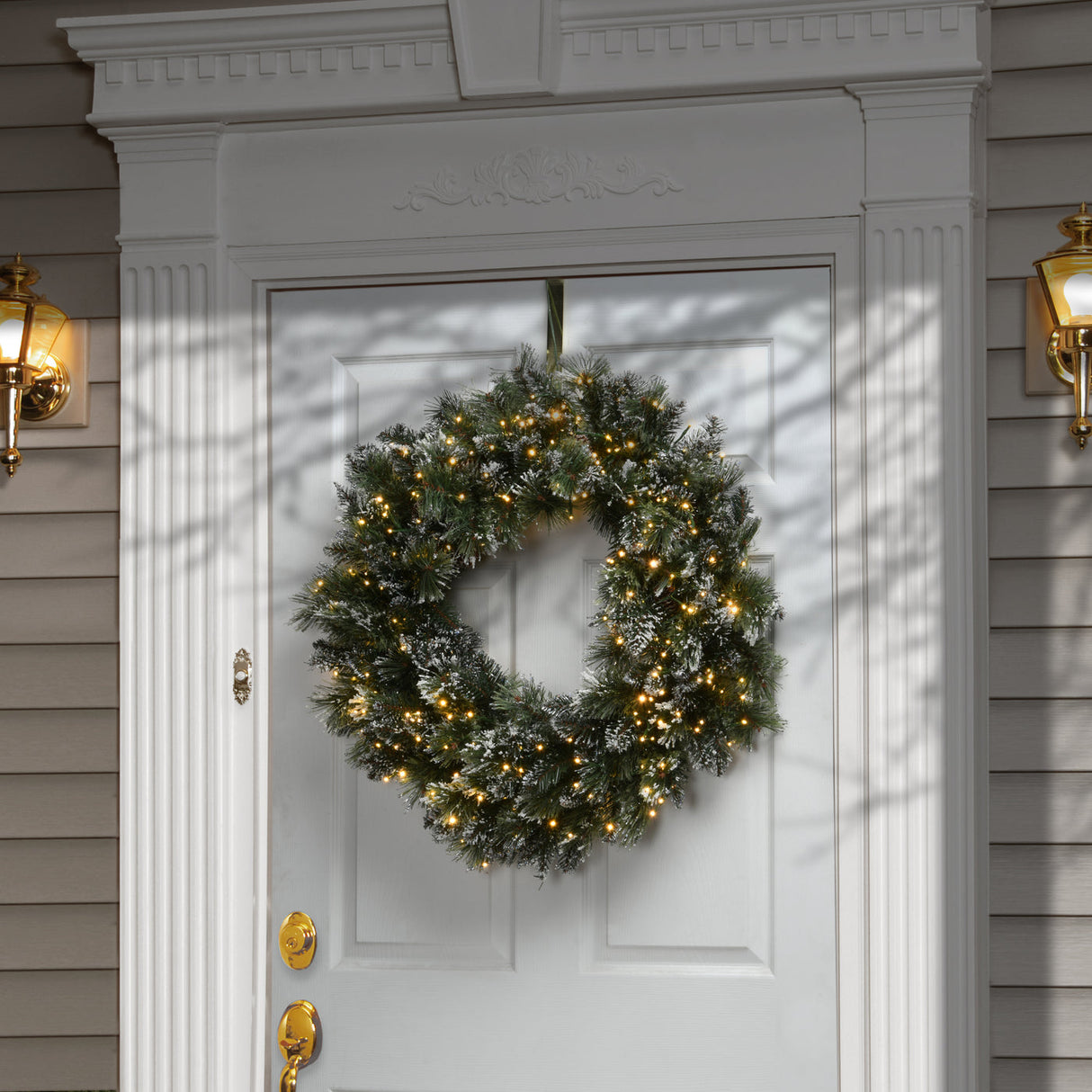 Pre-Lit Glittery Bristle Pine Wreath with Dual Color LED Cosmic Lights, 30 Inch