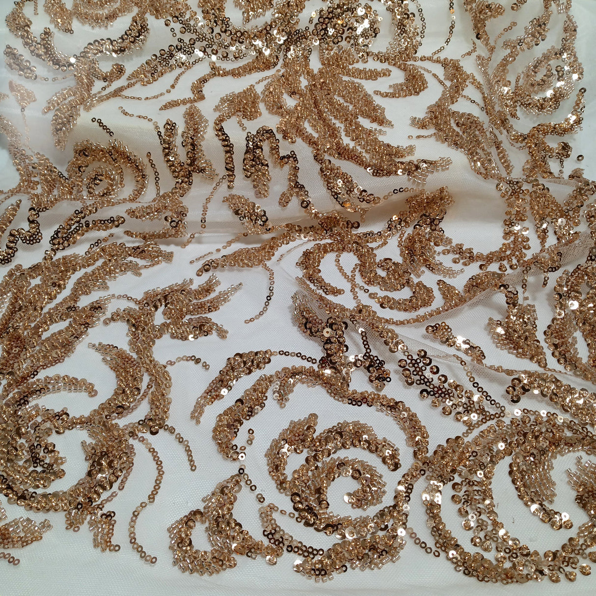 Beaded Sequined Lace Fabric 100% Polyester Net Mesh