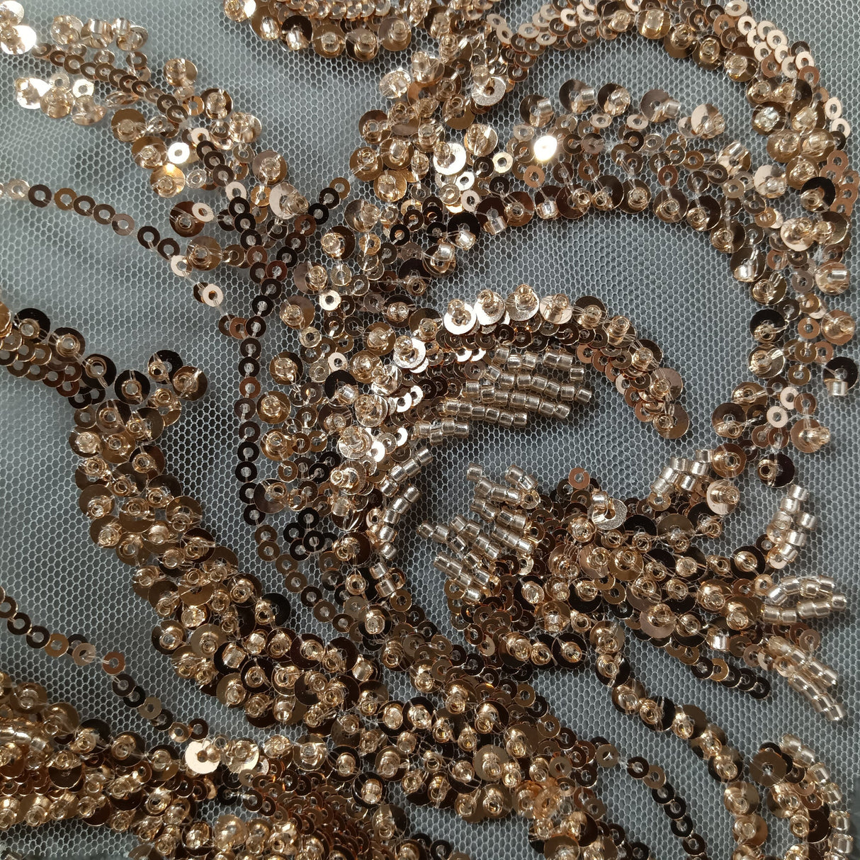 Beaded Sequined Lace Fabric 100% Polyester Net Mesh