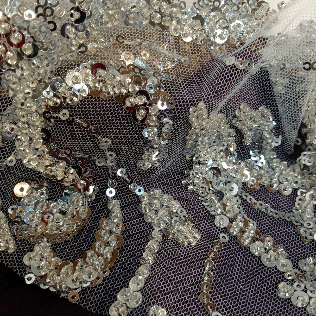 Beaded Sequined Lace Fabric 100% Polyester Net Mesh