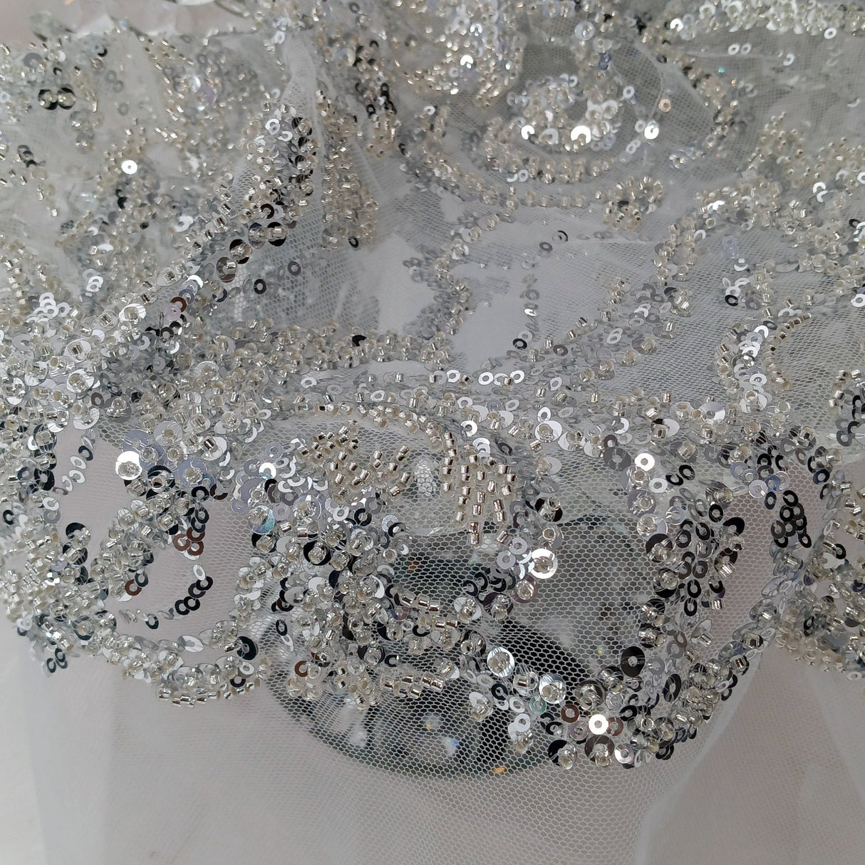 Beaded Sequined Lace Fabric 100% Polyester Net Mesh