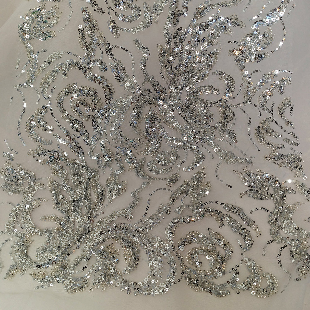 Beaded Sequined Lace Fabric Rose Gold