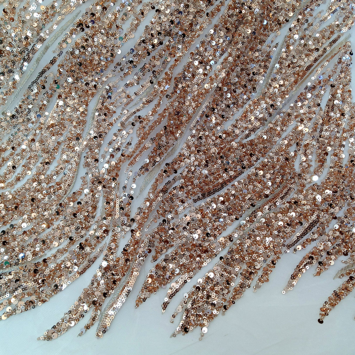 Beaded Sequined Lace Fabric on Polyester Net Mesh 53"
