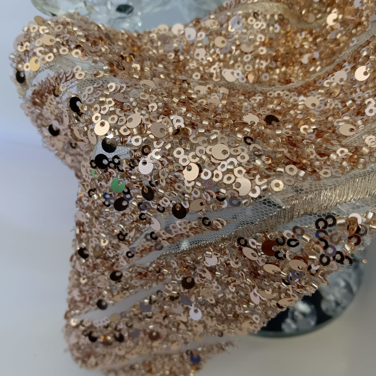 Beaded Sequined Lace Fabric on Polyester Net Mesh 53"