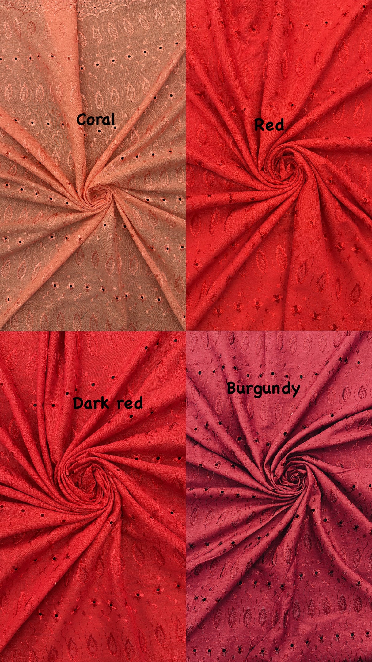 Coral Medium Eyelet Polyester Cotton Fabric - Coral, Solid, 41"-42" Width