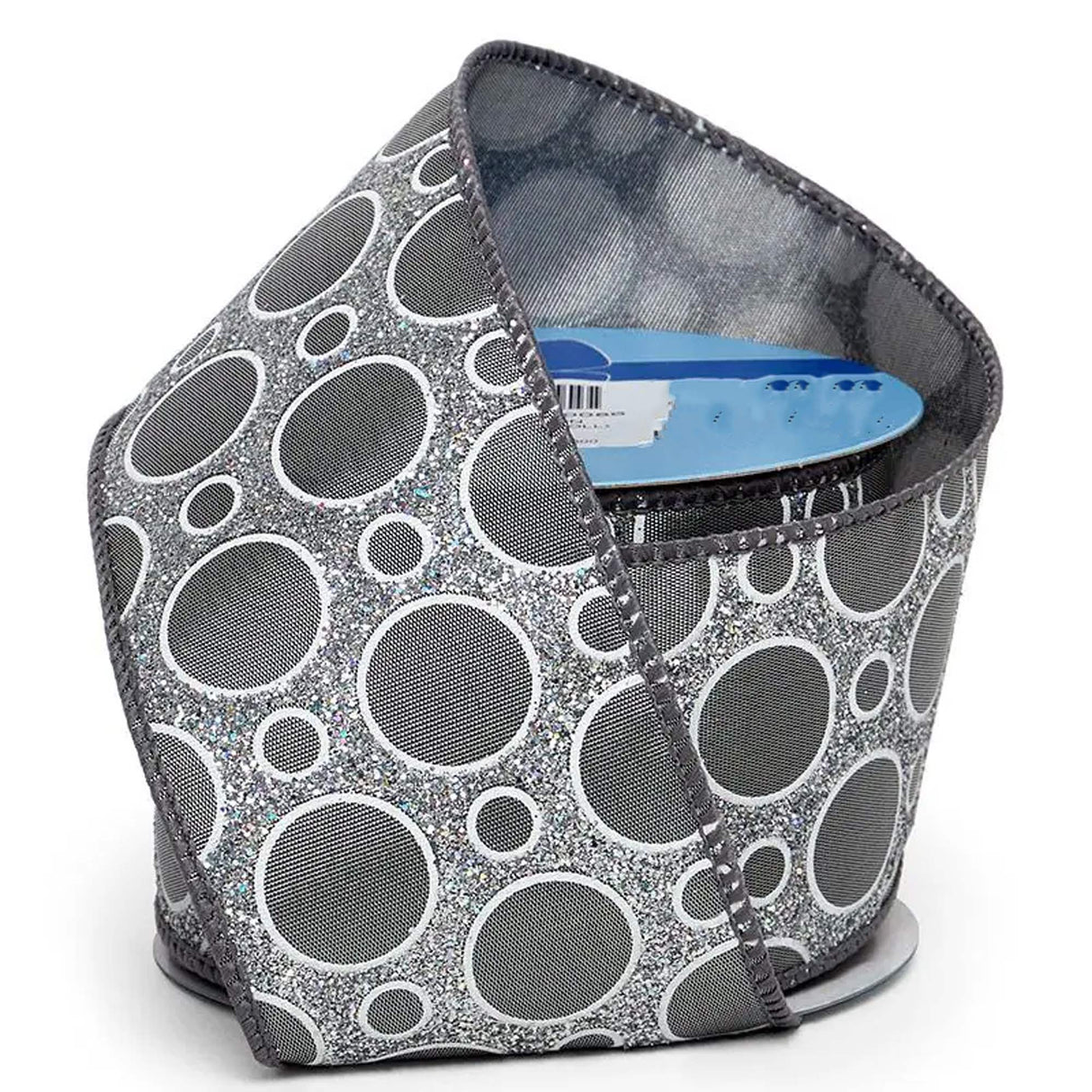 Glitter Bubbles On Satin Wired Ribbon 2 1/2 '' X 10 yd Pewter Color 1 / roll