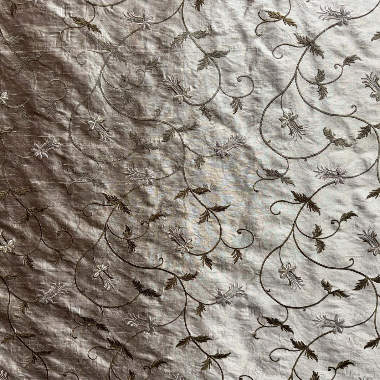Giza Silk Fabric - Floral Embroidered, 54" Width (1 Yard)
