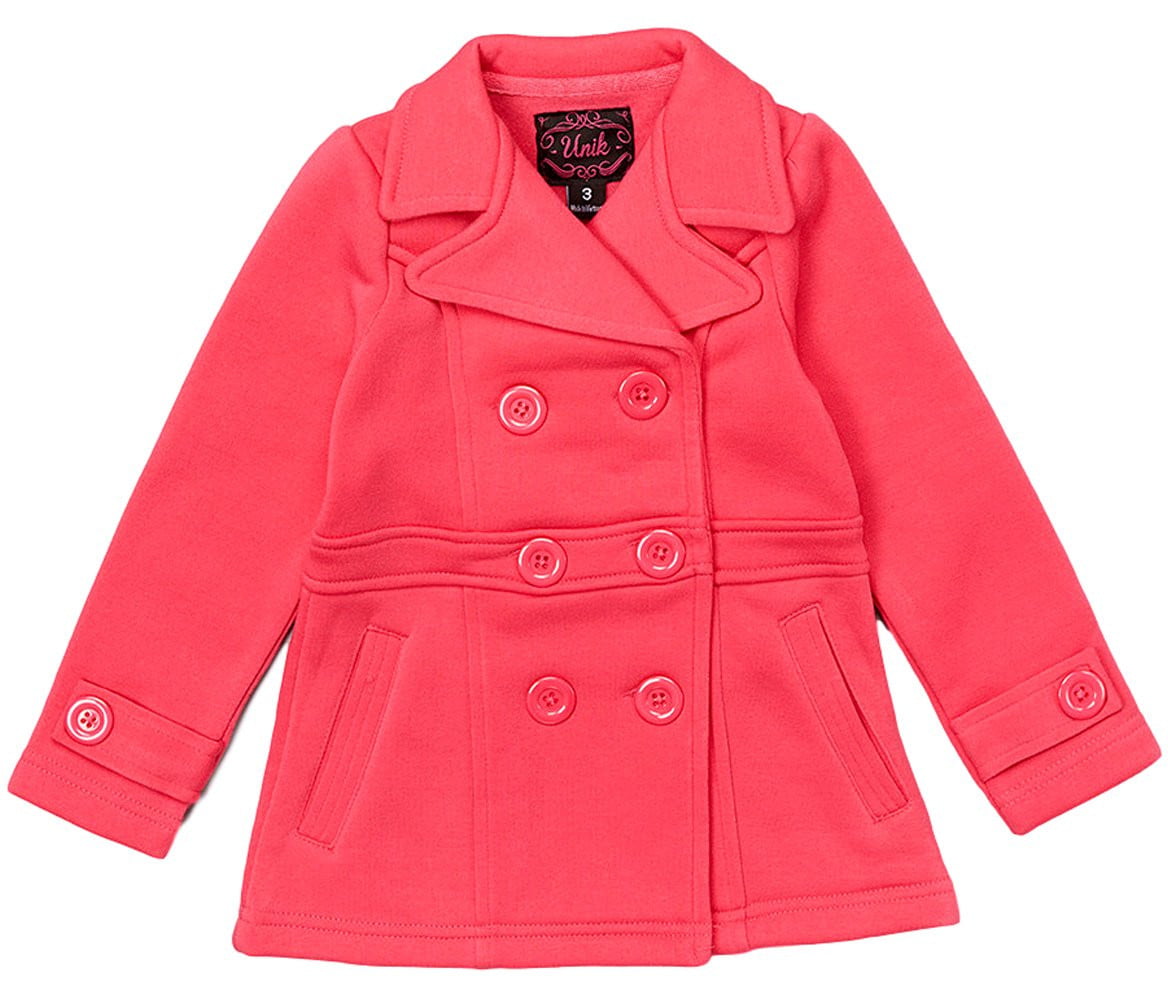 Girl Fleece Coat With Buttons Fleece Fabric - Double Breasted, Side Pockets, Lightweight, Multiple Colors, Sizes 2-XL (1 Piece)