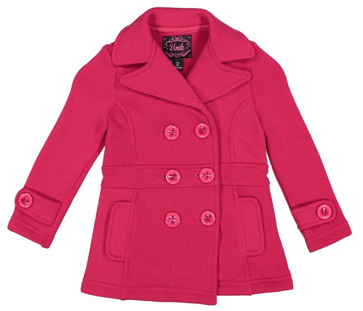 Girl Fleece Coat With Buttons Fleece Fabric - Double Breasted, Side Pockets, Lightweight, Multiple Colors, Sizes 2-XL (1 Piece)