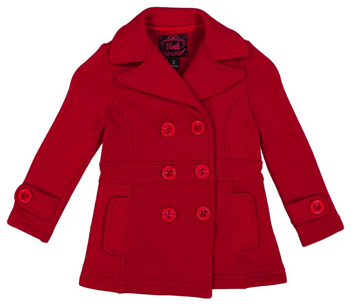 Girl's Red Fleece Coat With Buttons Fleece Fabric - Red, Double Breasted, Side Pockets (1 Piece)